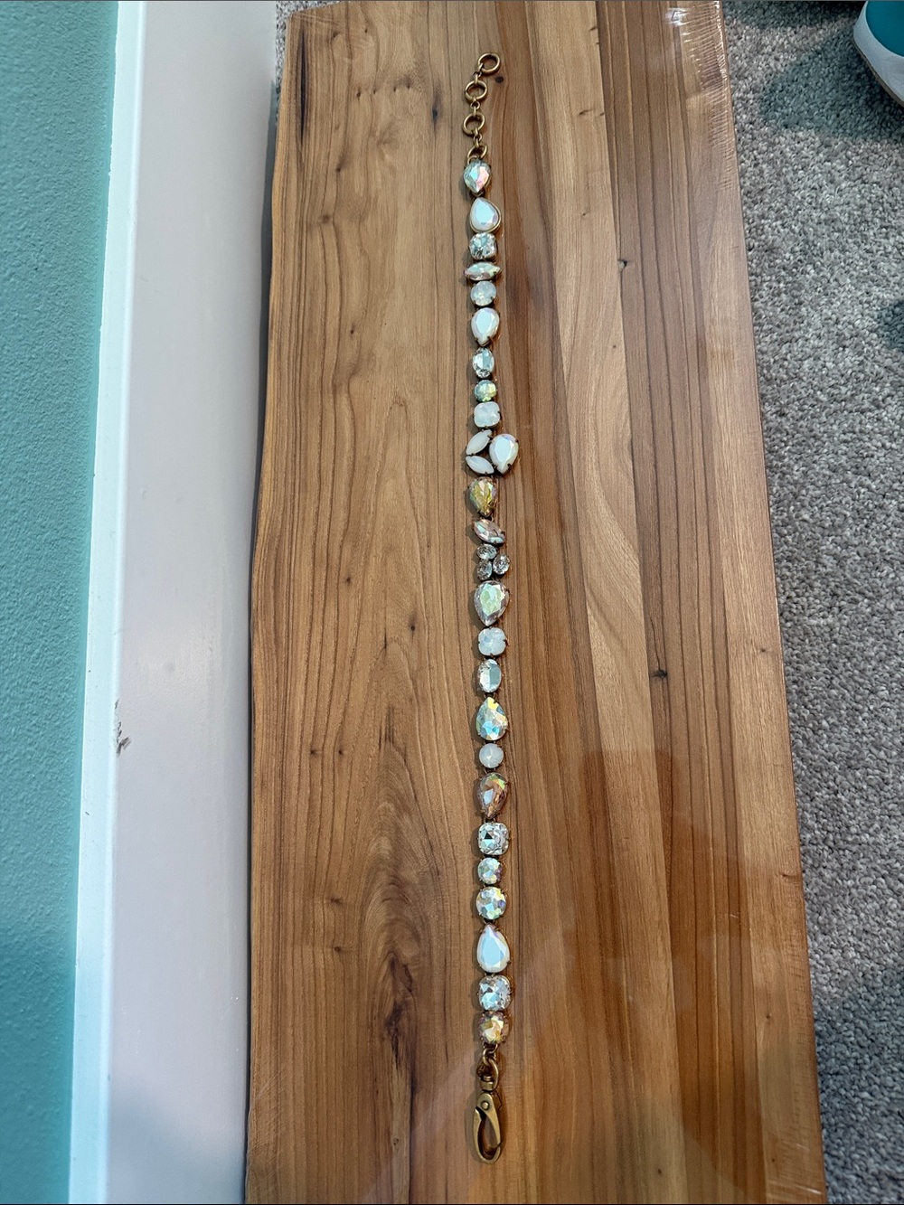 J. Crew Opalescent and White Crystal Link Necklace with Gold Tone